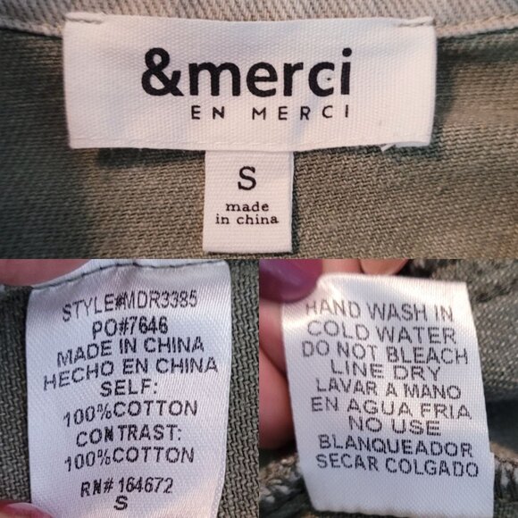 Army Green Washed Denim Button Front Mini Dress Sz S Puff Military Gorpcore - Picture 3 of 15